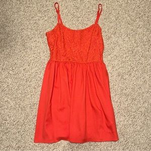 Orange dress with lace on top